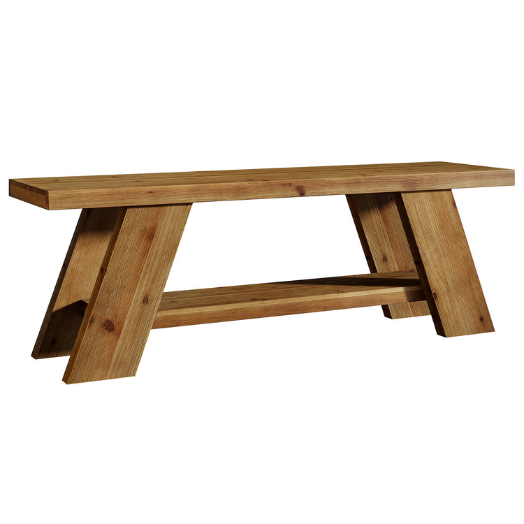 Solid Wood TV Stand with 2-Tier Shelf, 63" TV Media Console for TVs up to 75"