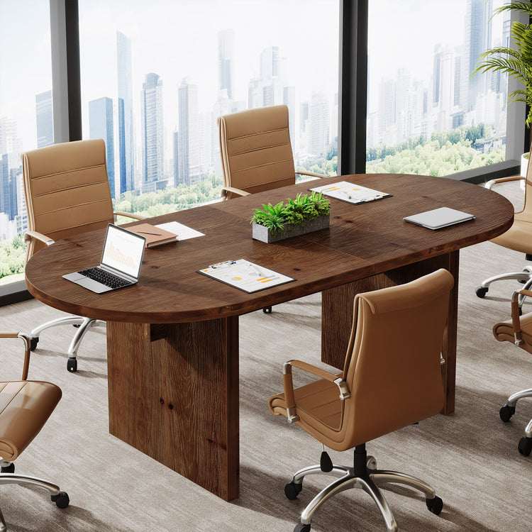 Solid Wood Conference Table, 63" Oval Executive Desks with Wood Base