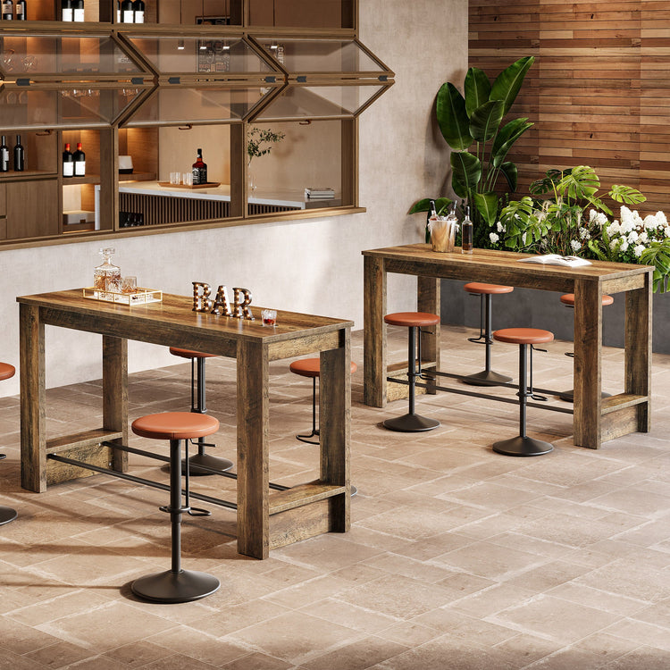 63" Bar Table Counter Height Pub Table with Metal Footrests