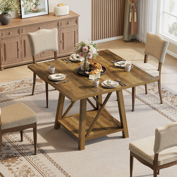 Square Dining Table for 4, 39.37" Kitchen Table with Shelf Storage