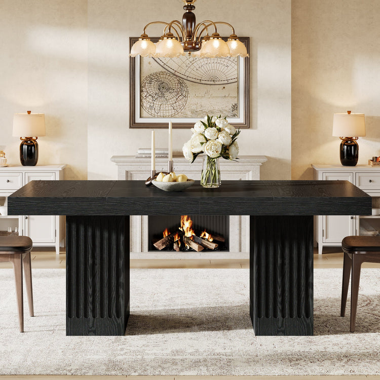 63" Dining Table for 4-6 People, Rectangular Kitchen Table with Double Pedestal