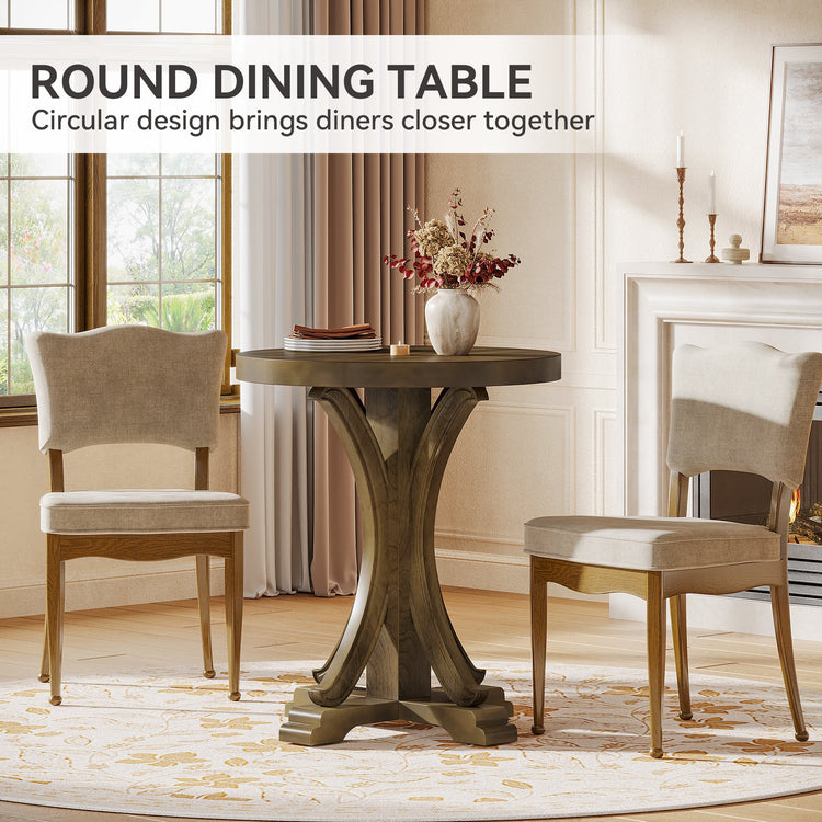 Round Dining Table for 2, 24" Bistro Kitchen Table with Solid Fir Legs