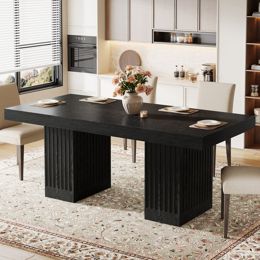 63" Dining Table for 4-6 People, Rectangular Kitchen Table with Double Pedestal