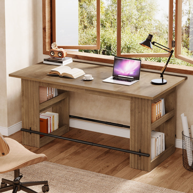 63" Bar Table, Counter Height Pub Dining Table with Storage Shelve Home Bar Units