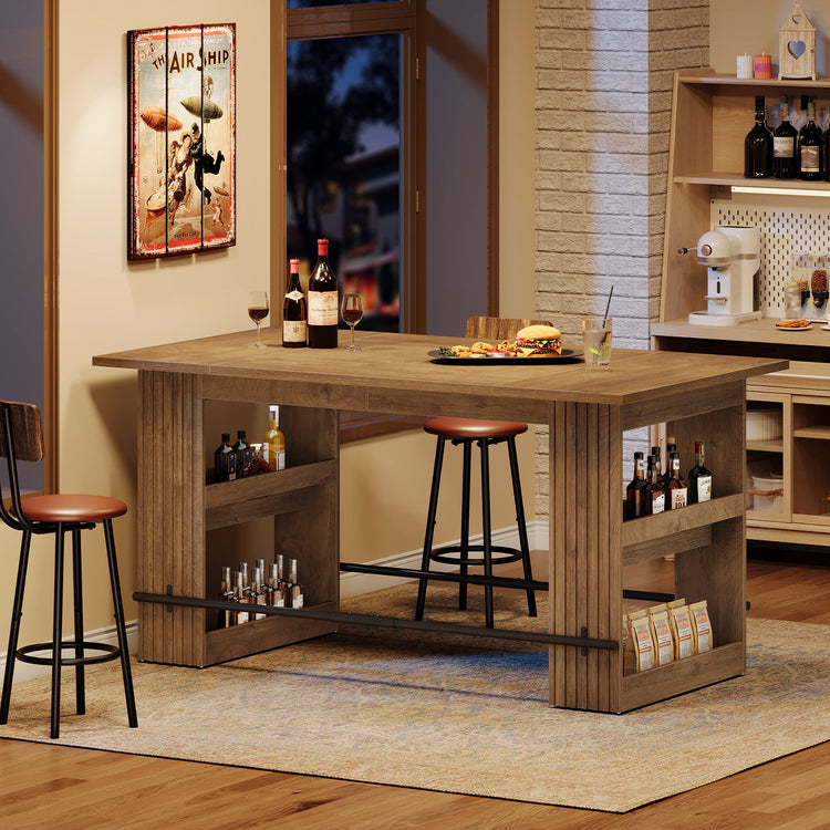 63" Bar Table, Counter Height Pub Dining Table with Storage Shelve Home Bar Units