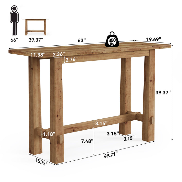 63" Bar Table, Wood Bar Height Pub Table Home Bar Unit