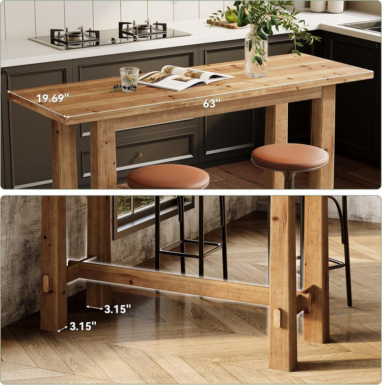 63" Bar Table, Wood Bar Height Pub Table Home Bar Unit