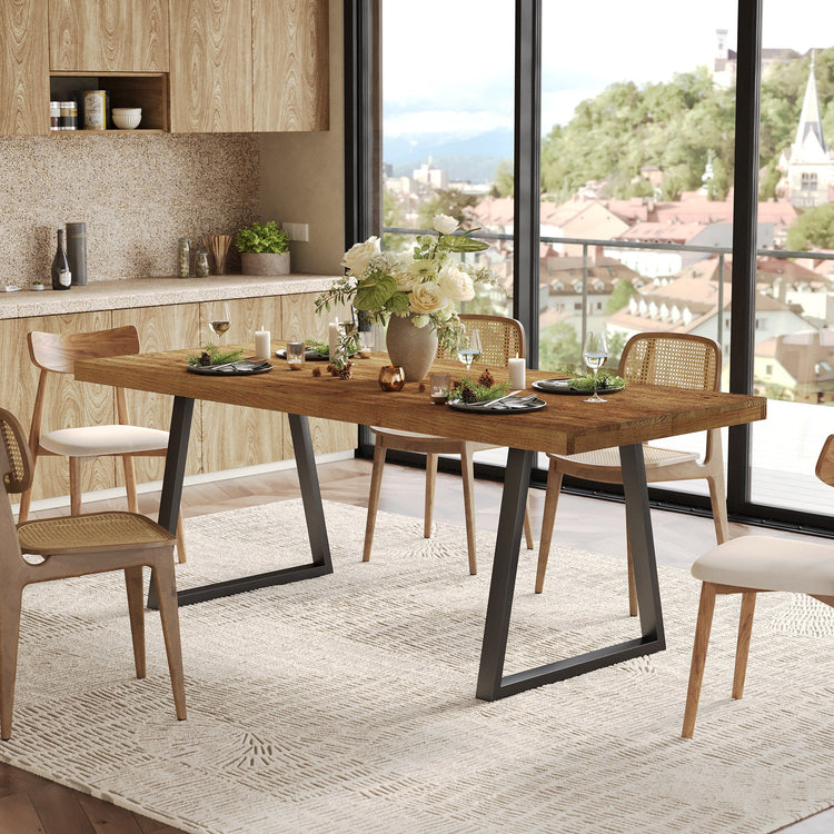 63" Industrial Dining Table, Solid Wood Rectangular Kitchen Table for 4-6 People