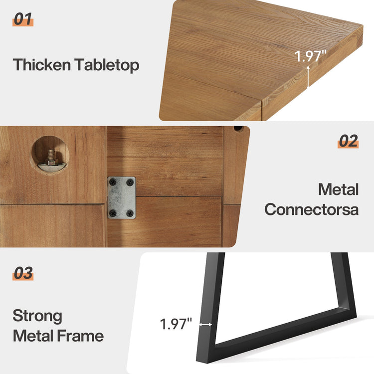 63" Industrial Dining Table, Solid Wood Rectangular Kitchen Table for 4-6 People