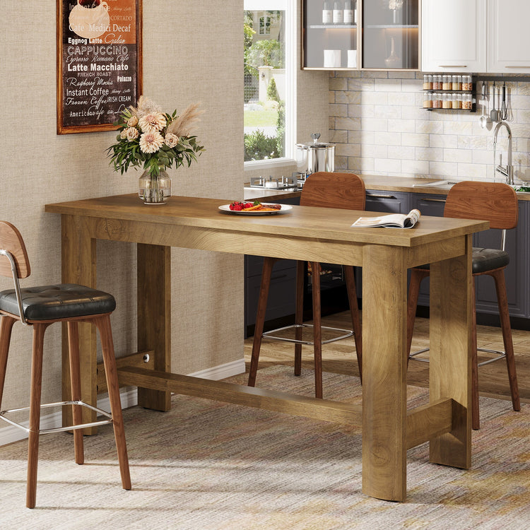 63" Rectangular Bar Table, Counter Height Pub Table Coffee Bar Unit with Footrest