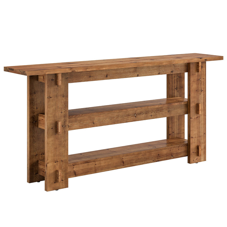 63" Solid Wood Console Table, Farmhouse Sofa Table Behind Couch with 3-Tier Shelves