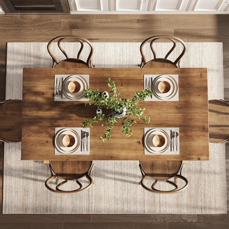 63" Wood Dining Table, Farmhouse Kitchen Dinner Table for 4-6 People