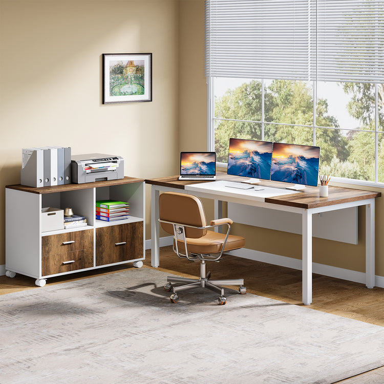 L-Shaped Desk with Cabinet