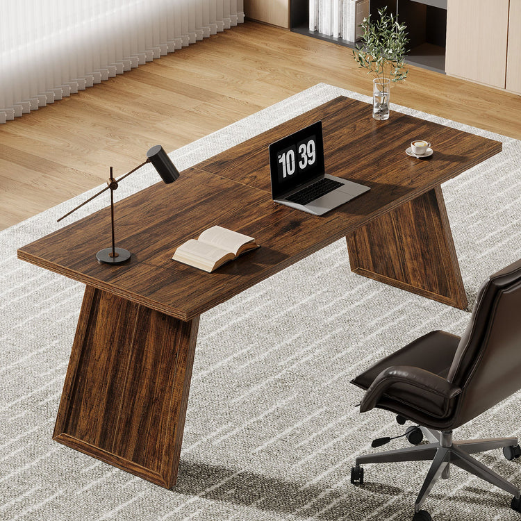 70.87" Executive Desk, Large Office Computer Desk with Slanted Legs