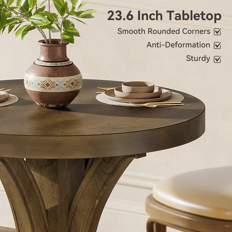 Round Dining Table for 2, 24" Bistro Kitchen Table with Solid Fir Legs