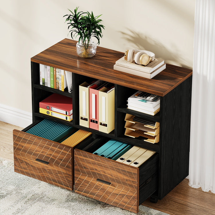 2-Drawer File Cabinet, Mobile Lateral Filing Cabinet with Shelves