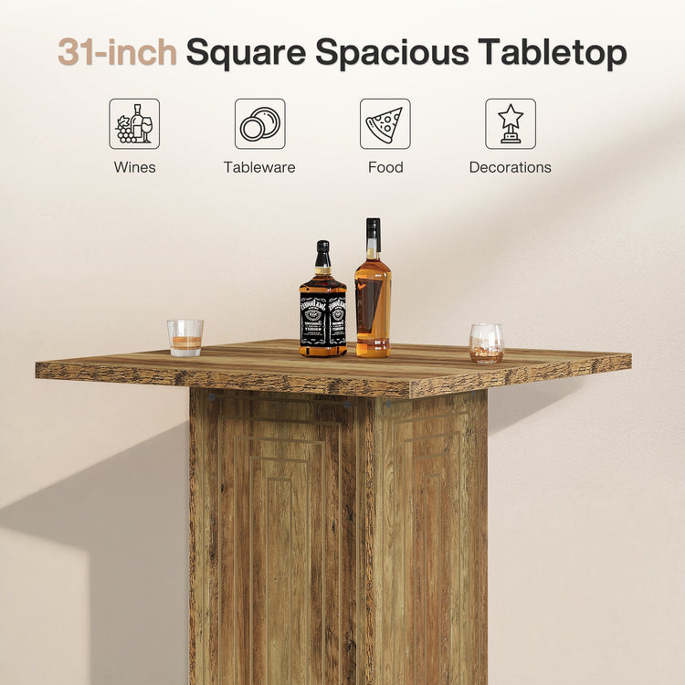 Square Bar Table, 31" Home Bar Unit Pub Table with Geometric Texture