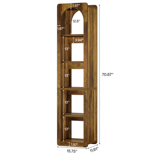 70.8" Bookshelf, 5-Tier Corner Bookcase with Open Storage Shelves