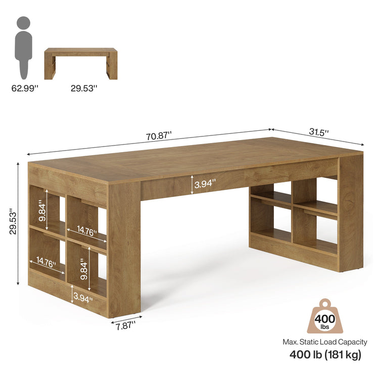 70.8" Executive Desk, Modern Office Computer Desk with Storage Shelves