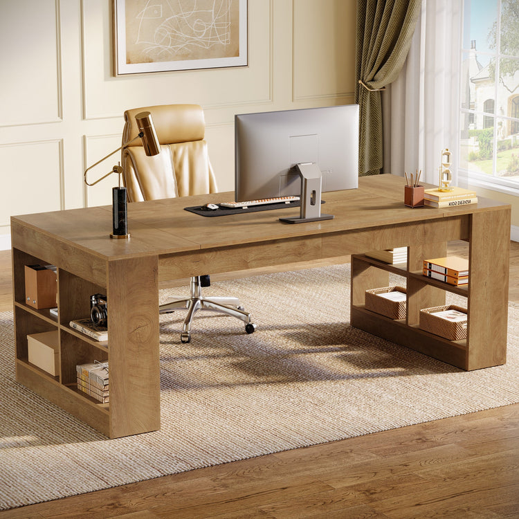 70.8" Executive Desk, Modern Office Computer Desk with Storage Shelves