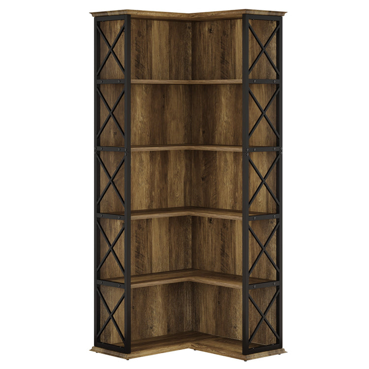 70.8" Tall Bookshelf, 5-Tier L-Shaped Bookcase Display Rack with Baffle