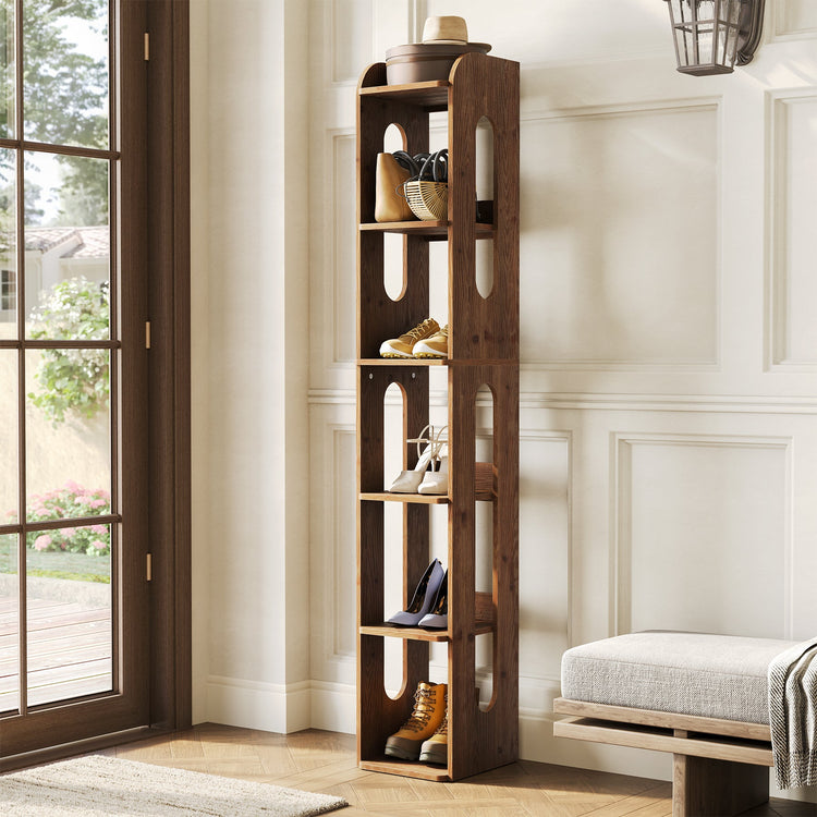 70.8" Tall Shoe Rack, 6-Tier Solid Wood Freestanding Shoe Organizer