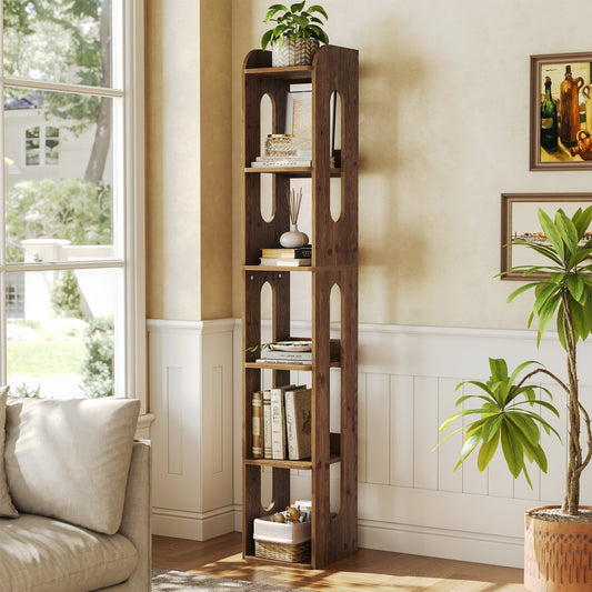 70.8" Wood Bookshelf, 6 Tier Narrow Bookcase with Open Storage Shelf