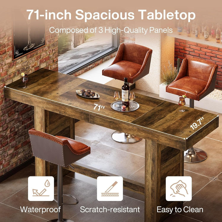 70.9" Bar Table, Rectangular Counter Height Pub Table with Footrest