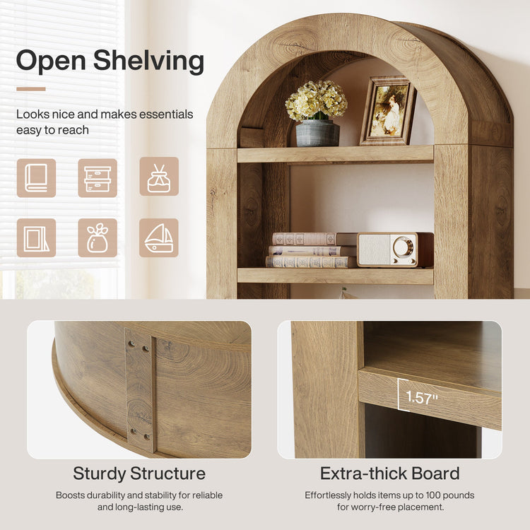 70.9" Bookshelf, 5-Tier Arched Bookcase Display Shelves Organizer