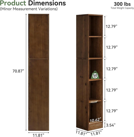 70.9" Tall Bookshelf, 5-Tier Wood Corner Bookcase Display Shelves for Home Office