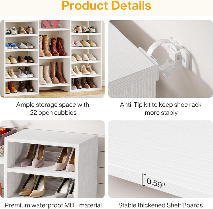 Tribesigns 14-Tier Tall Shoe Rack, Freestanding Wooden Shoe Organizer for Closet and Entryway