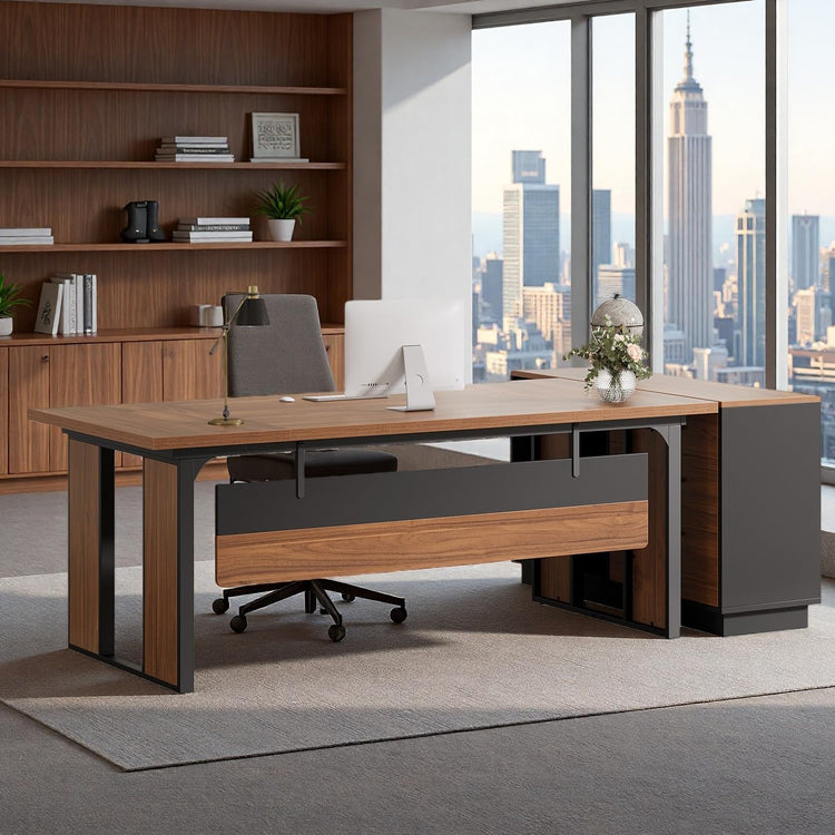 63" Executive Desk, Modern Computer Desk with Privacy Panel & Metal Frame
