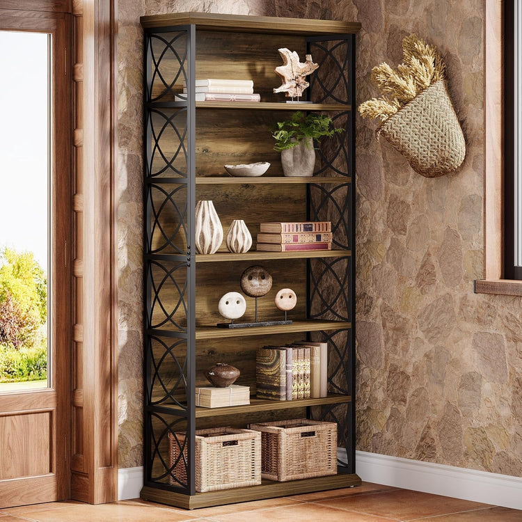 72" Tall Bookshelf, 6-Tier Industrial Etagere Bookcase with Open Storage Shelves