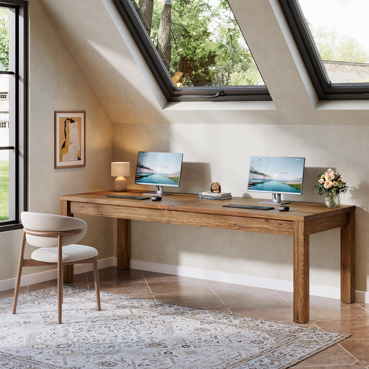 78.7" 2-Person Desk, Solid Wood Double Computer Table Workstation