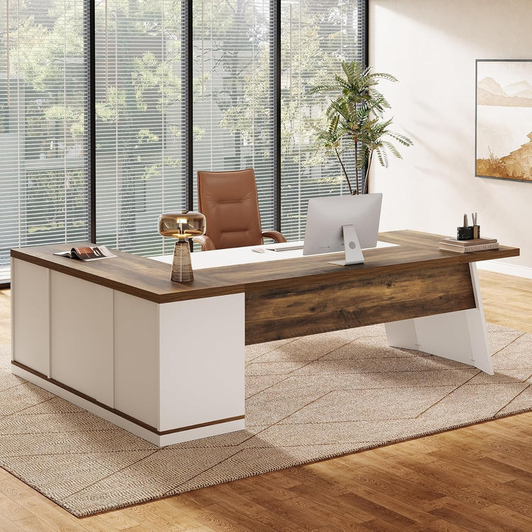 78.7" Executive Desk, Modern L-Shaped Office Desk with 55.1" Storage Cabinet