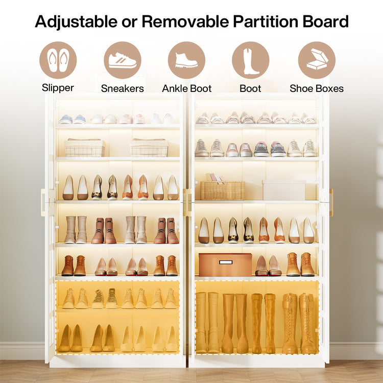 78.7" Shoe Cabinet, 8-Tier Modern Shoes Organizer Rack with Led Lights