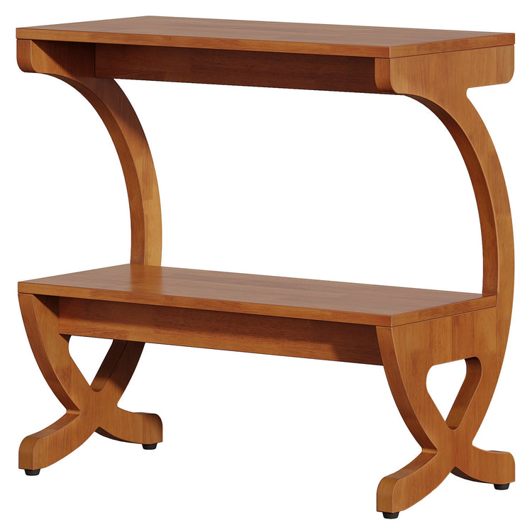 Solid Wood End Table, Narrow 2-Tier Side Table with Storage Shelf
