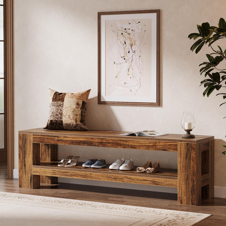 59" Entryway Bench, Farmhouse Indoor Console Shoe Bench End of Bed Table