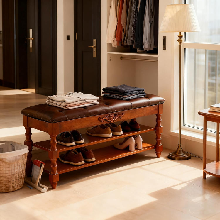 39" Storage Bench, Solid Wood Shoe Bench 8-10 Pair Shoe Organizer with Lift Top