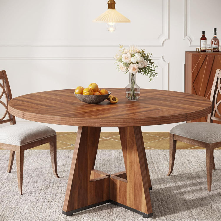 47" Farmhouse Dining Table, Round Wooden Kitchen Dinner Table for 4 People