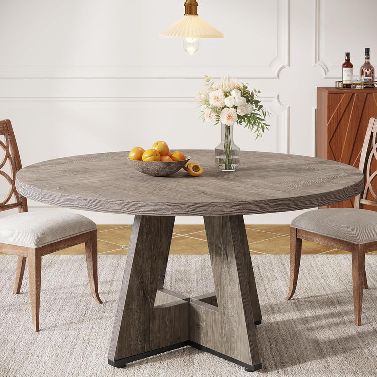 47" Farmhouse Dining Table, Round Wooden Kitchen Dinner Table for 4 People