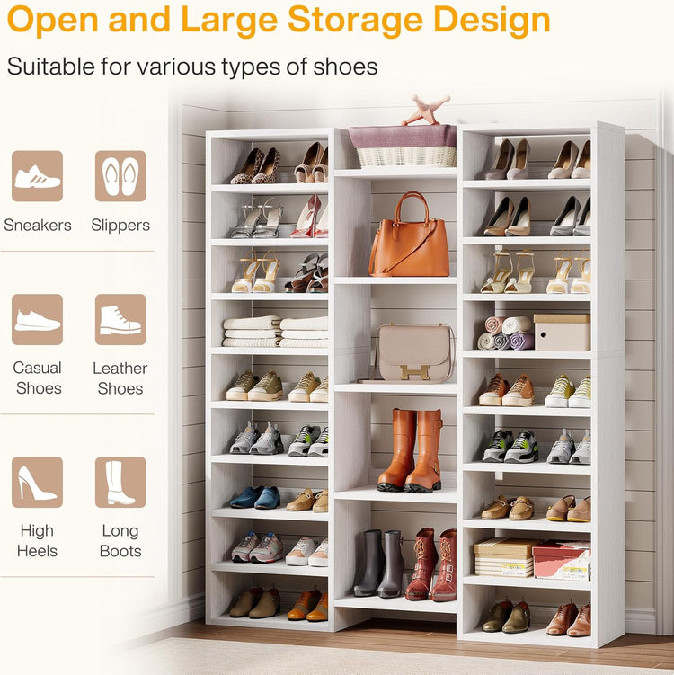 Tribesigns 14-Tier Tall Shoe Rack, Freestanding Wooden Shoe Organizer for Closet and Entryway