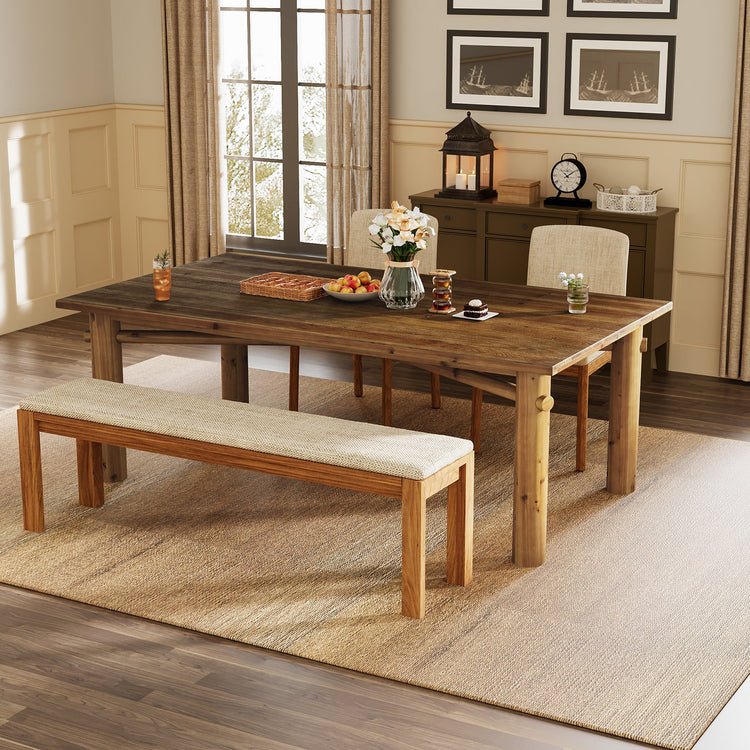 Solid Wood Dining Table for 6, 63" Rectangle Kitchen Table with Strong Legs