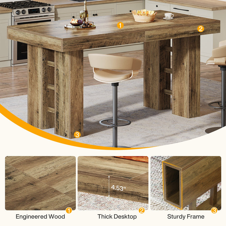63" Bar Table, Rectangular Counter Height Pub Table for Kitchen