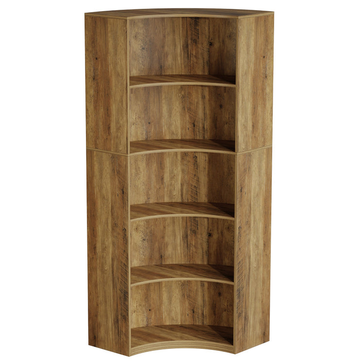 6-Tier Corner Bookshelf, 70.9" Tall Corner Bookcase with Curved Edges