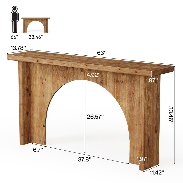 Solid Wood Console Table, 63" Entryway Sofa Table with Unique Arch Base