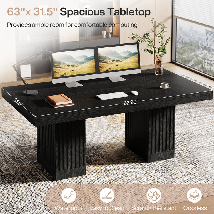 63" Executive Desk, Modern Office Computer Desk with Double Pedestal