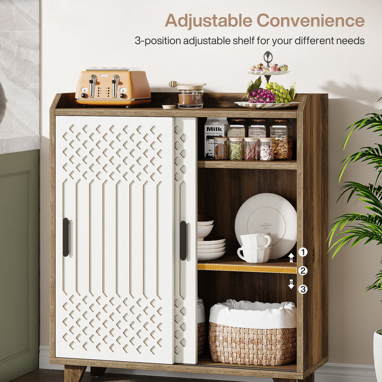 Farmhouse Sideboard Buffet Cabinet with Sliding Doors & Adjustable Shelves