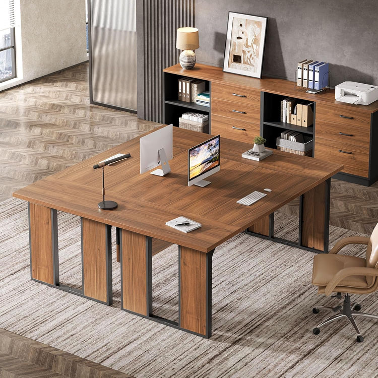 63" Executive Desk, Modern Computer Desk with Privacy Panel & Metal Frame