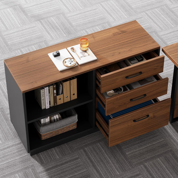3-Drawer File Cabinet, Modern 39" Storage Cabinet With 2 Open Shelves